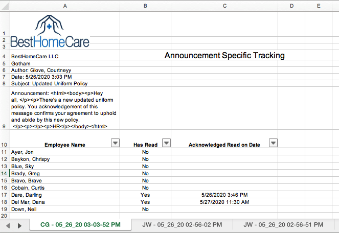 Announcement Specific Tracking Report by Author in QSP