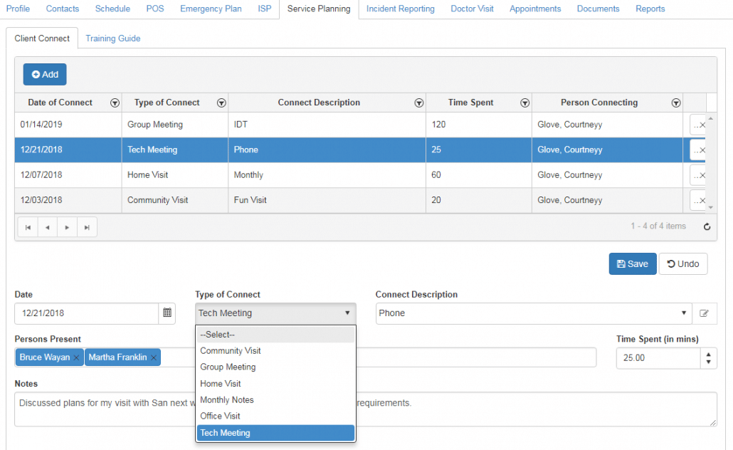 QSP Client Connect types