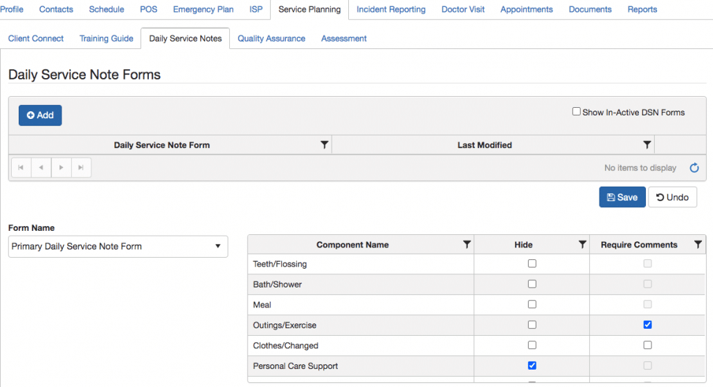 Client Daily Service Note Form Setup in QSP