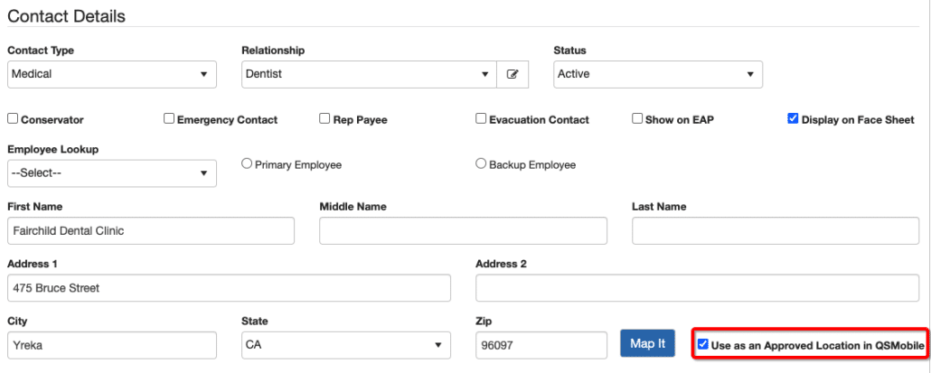 Contact approved location_Evv