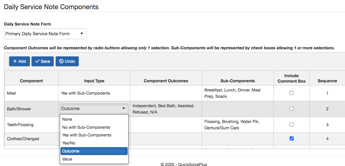 Daily Service Note form components setup