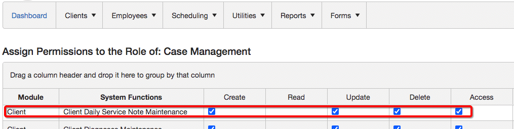 Daily Service Note permissions
