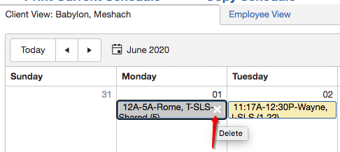Delete shift from QSP schedule