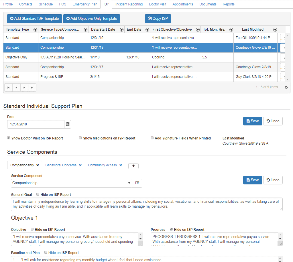 ISP standard template