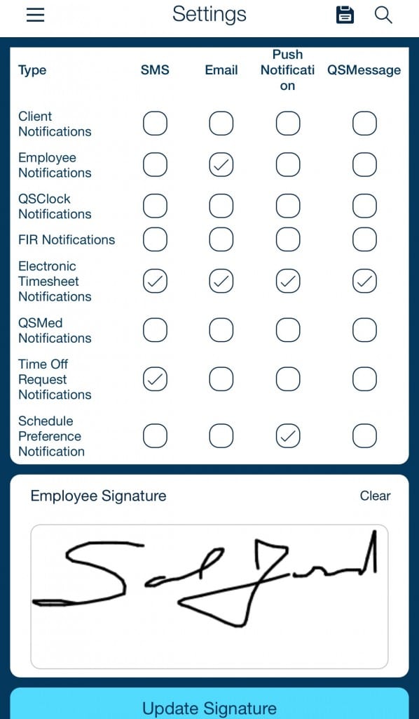 electronic timesheet signature settings