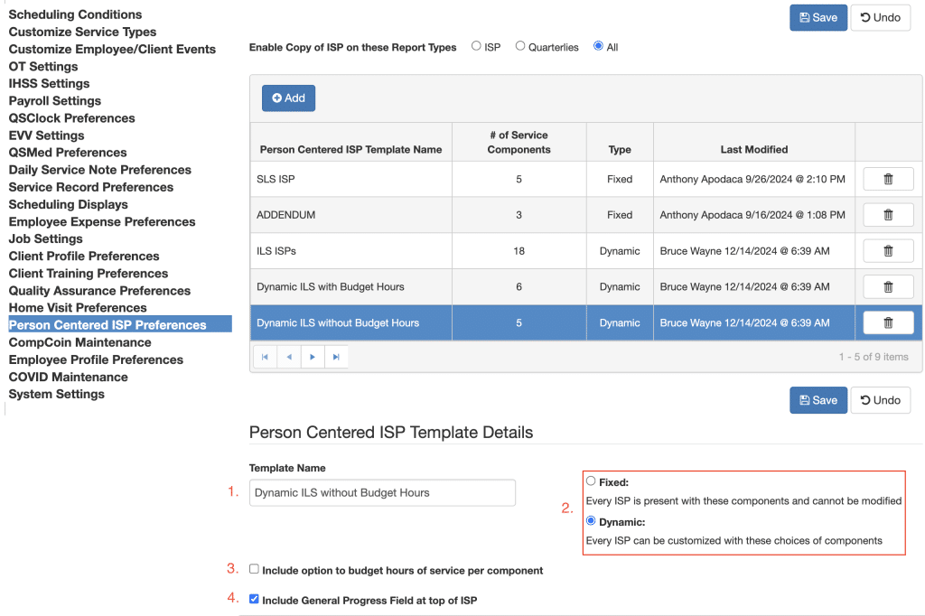 PC ISP Preferences template setup in QSP