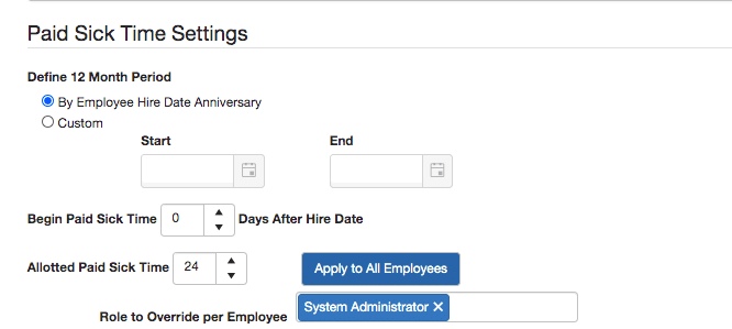Paid Sick Time Application Setting