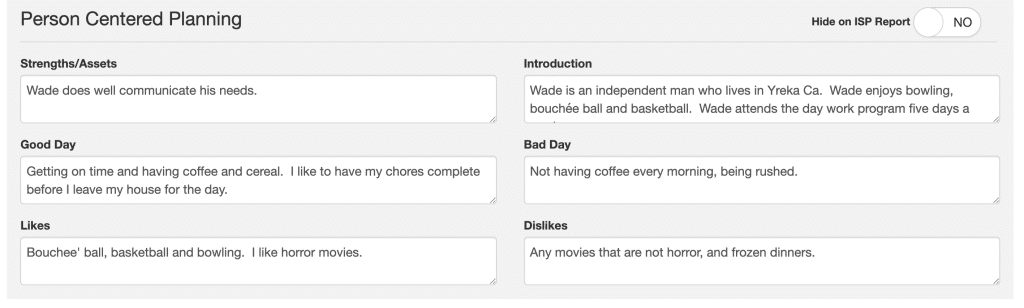 Person Centered Thinking Planning within ISP in QSP