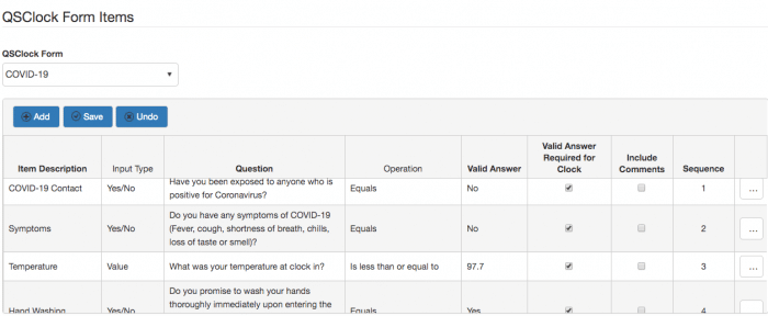 QSClock Form Items Setup