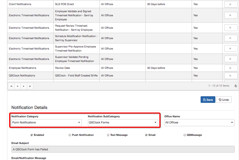 QSClock Form Notifications
