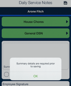 QSP Daily service note summary field