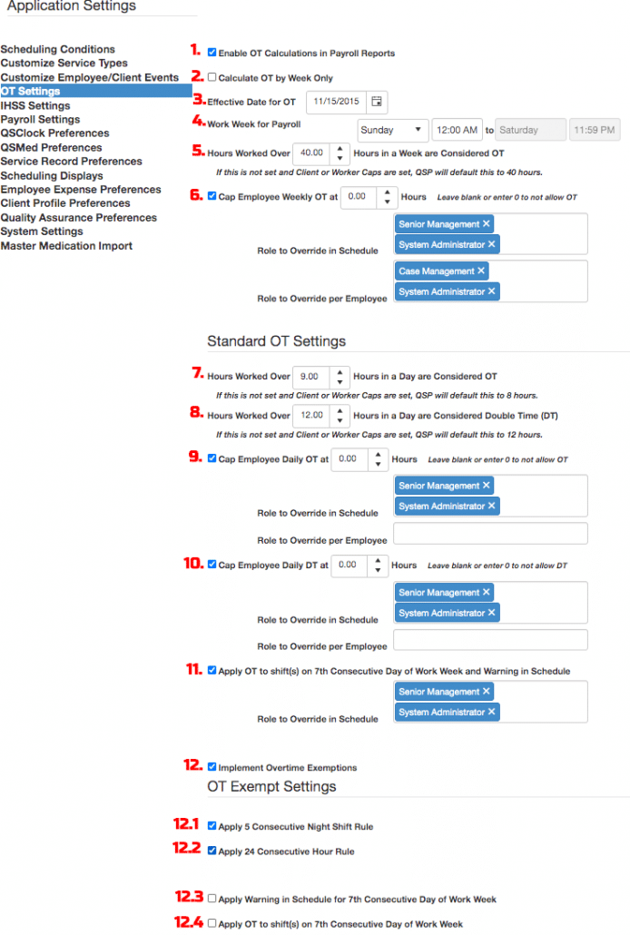 QSP overtime settings