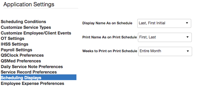 QSP scheduling display settings
