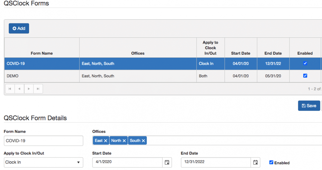 QSclock Forms set up in QSP