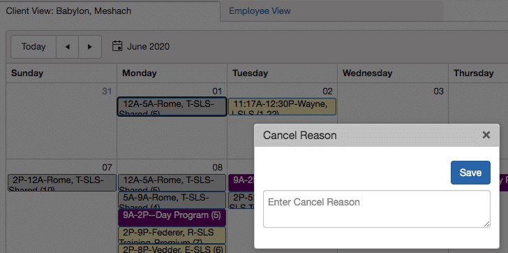 Reason for shift cancelation