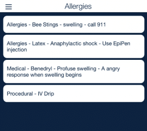 client allergies mobile list