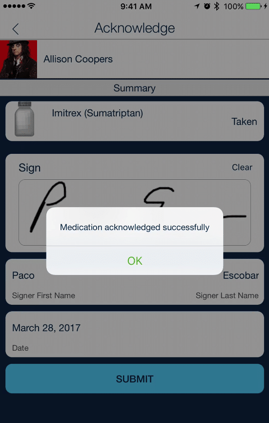successful medication acknowledgement_qsp med tracking app