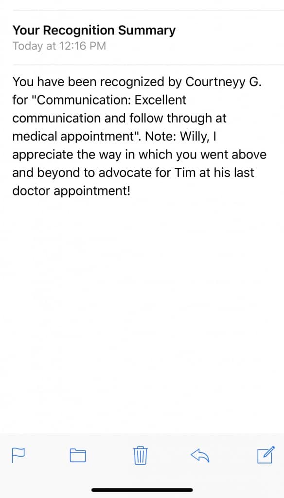 Staff recognition summary notification