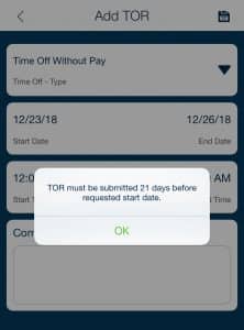 Time off request restriction in QSMobile
