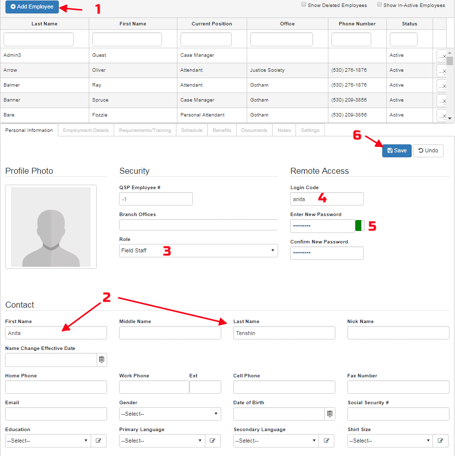 how to add an employee in QSP