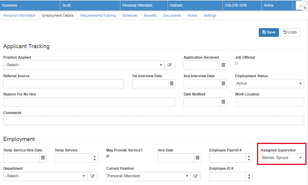 assign supervisor to employee profile in QSP