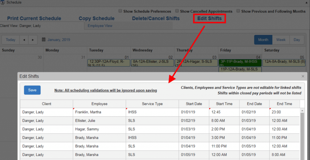 bulk edit scheduled shifts in QSP