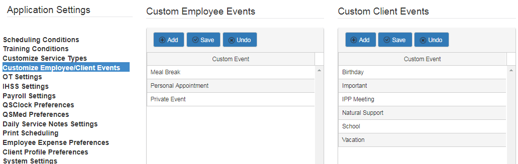 custom client and employee event scheduling in QSP