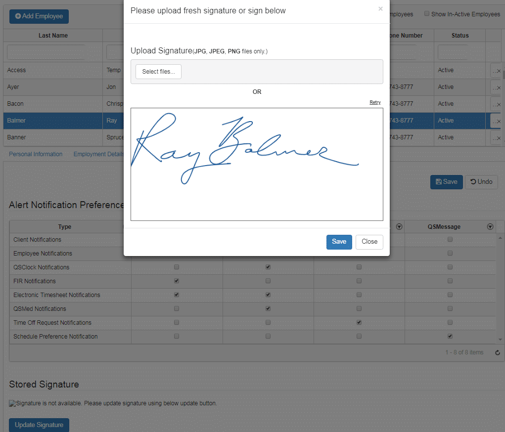 employee settings add electronic signature