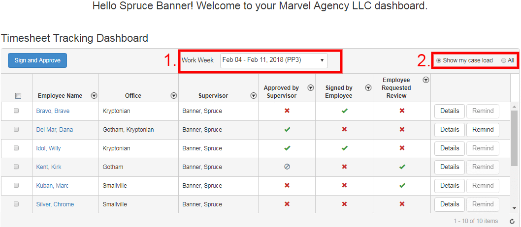 electronic timesheet tracking supervisor