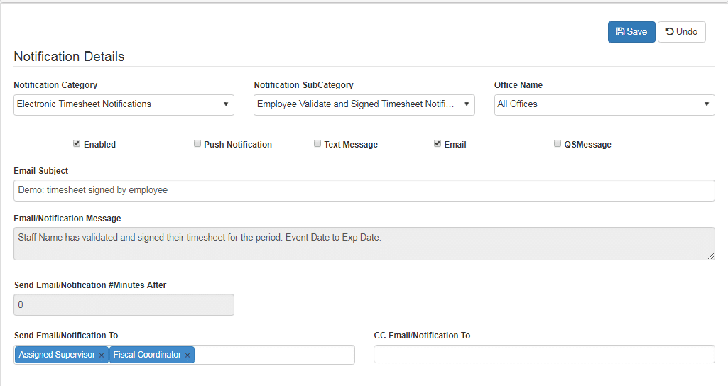 electronic timesheet notifications