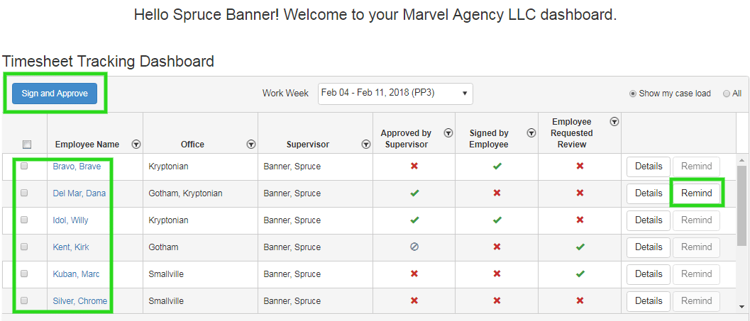 electronic timesheet sign and approve reminder