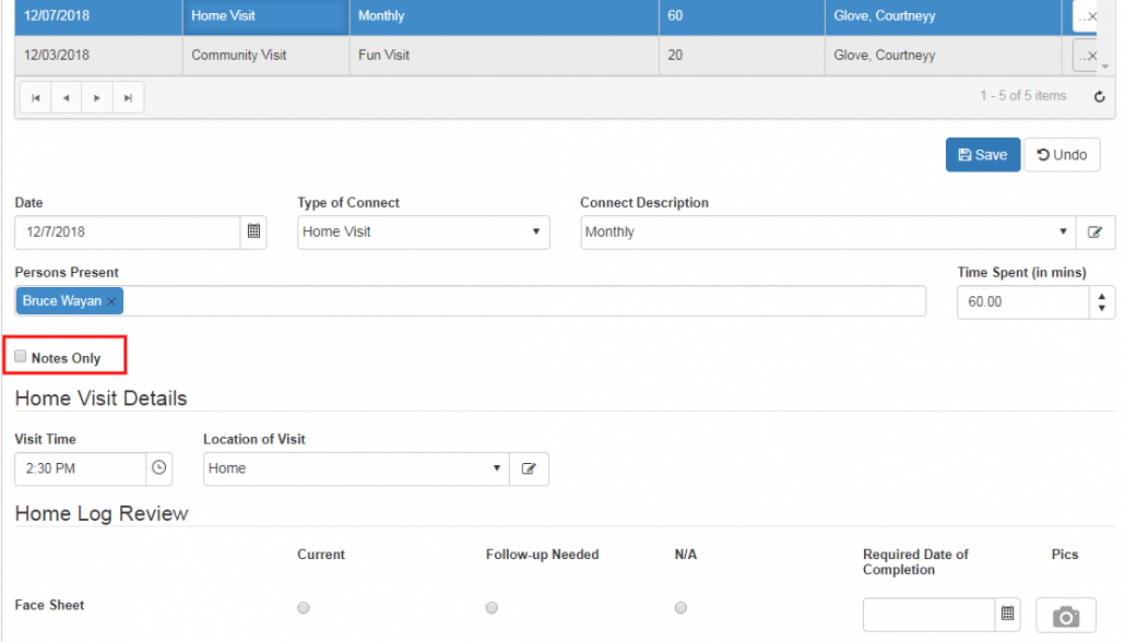 home visit notes only