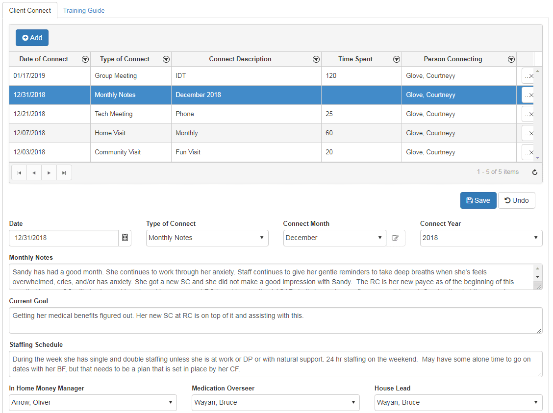 monthly notes goals staffing