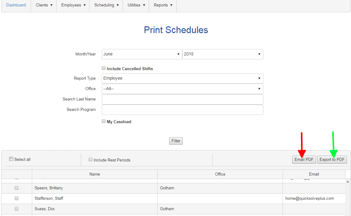 print email schedules bulk