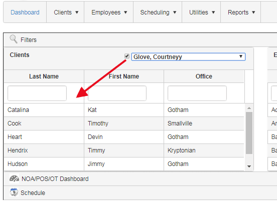 schedule show clients by case manager