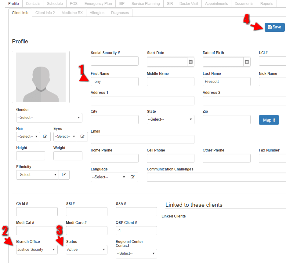 client min data entry in QSP