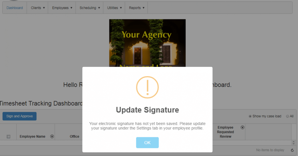 udpate electronic signature for timesheets